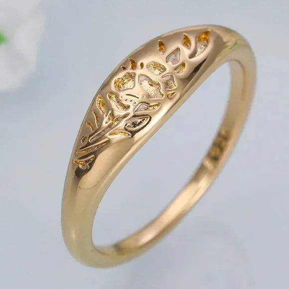 ▶14K Gold Plated Flower Carved Unique Fashion Vintage Ring for Women, L032